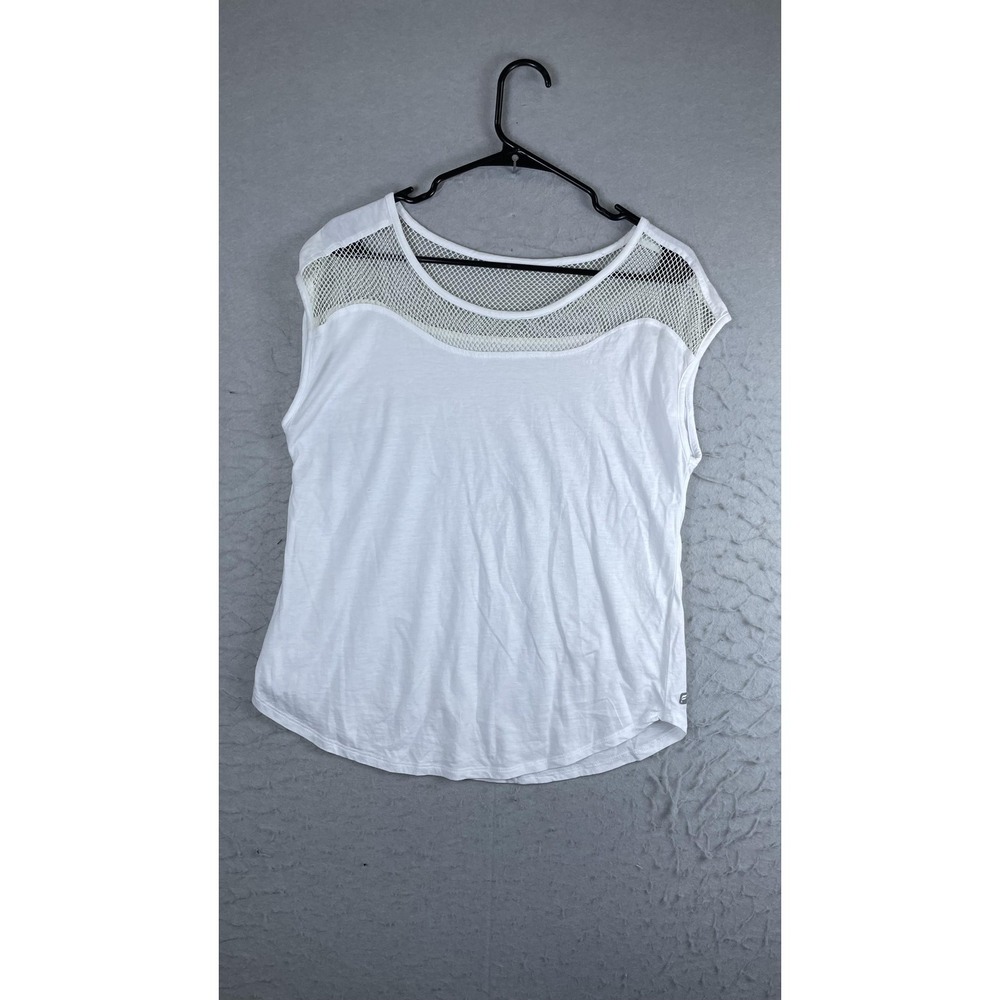 Fabletics Tank Top Womens Medium White Mesh Yoke Sleeveless Athletic Gym